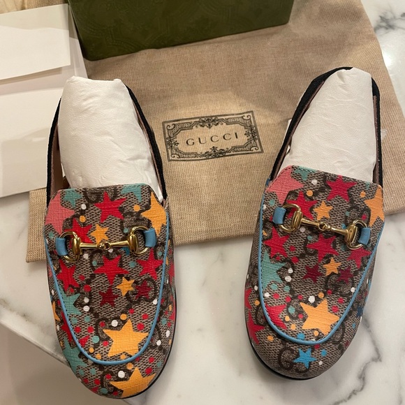 Gucci kids princetown slingback loafers GG supreme star horsebit mule toddlers - Picture 12 of 12